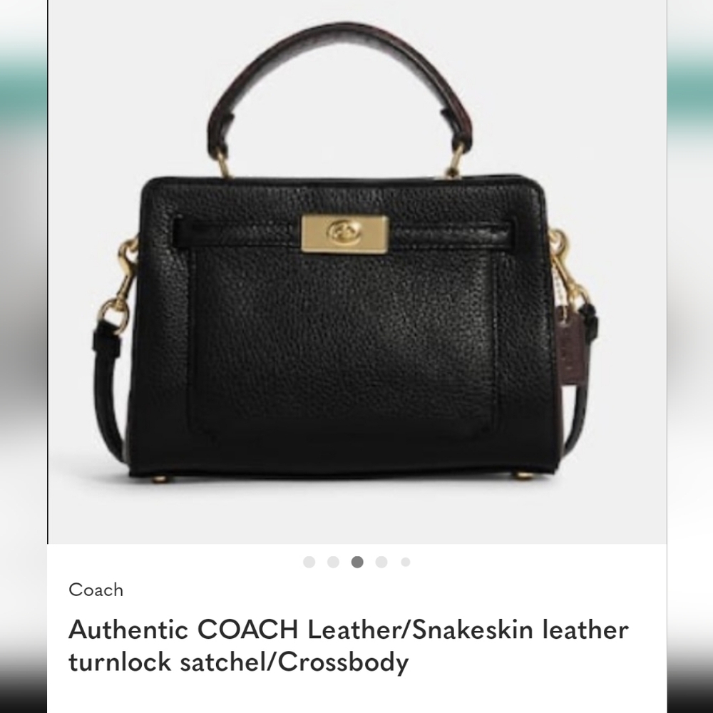 Coach Leather Snakeskin Turnlock Satchel